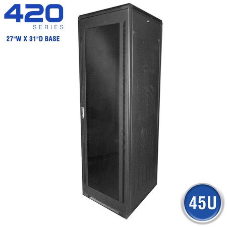QUEST MFG Floor Enclosure Server Cabinet, Acrylic Door, 45U, 7' x 27"W x 31"D, Black FE4219-45-02
